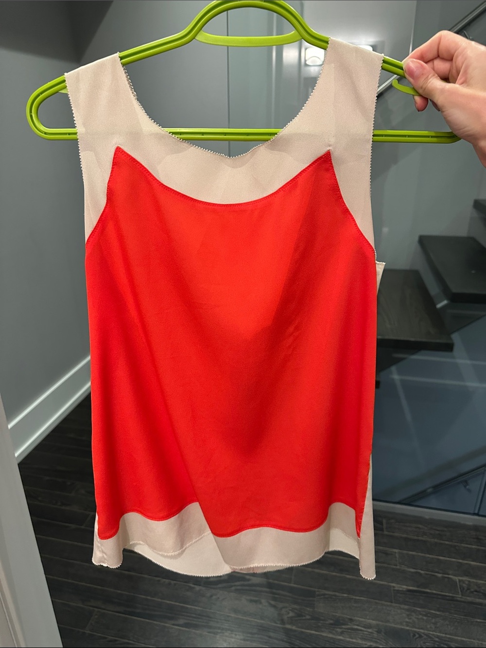 Ann Taylor Red and Cream Two-Tone Sleeveless Shell